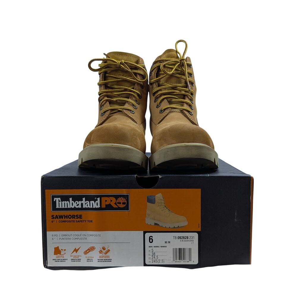 Timberland Pro Sawhorse 6" Composite Safety Toe Mens 6 Wheat Work Boots EUC